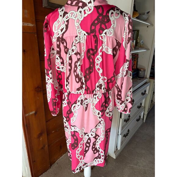 Pink 3/4 Sleeve Patterned Dress, UK Sizing XL Plus Size NWT - Picture 2 of 15